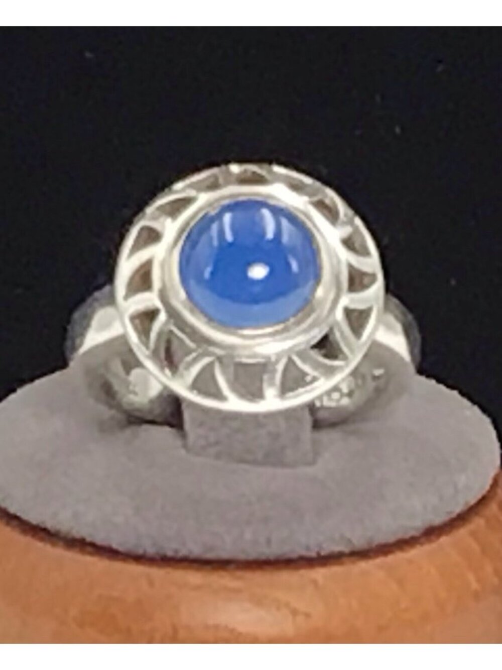 Sterling Silver Blue Stone Ring Solitaire Cabochon 5.7g Size 6.75